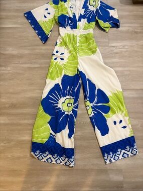 Floral Wide-Leg Jumpsuit in Blue, Green & White